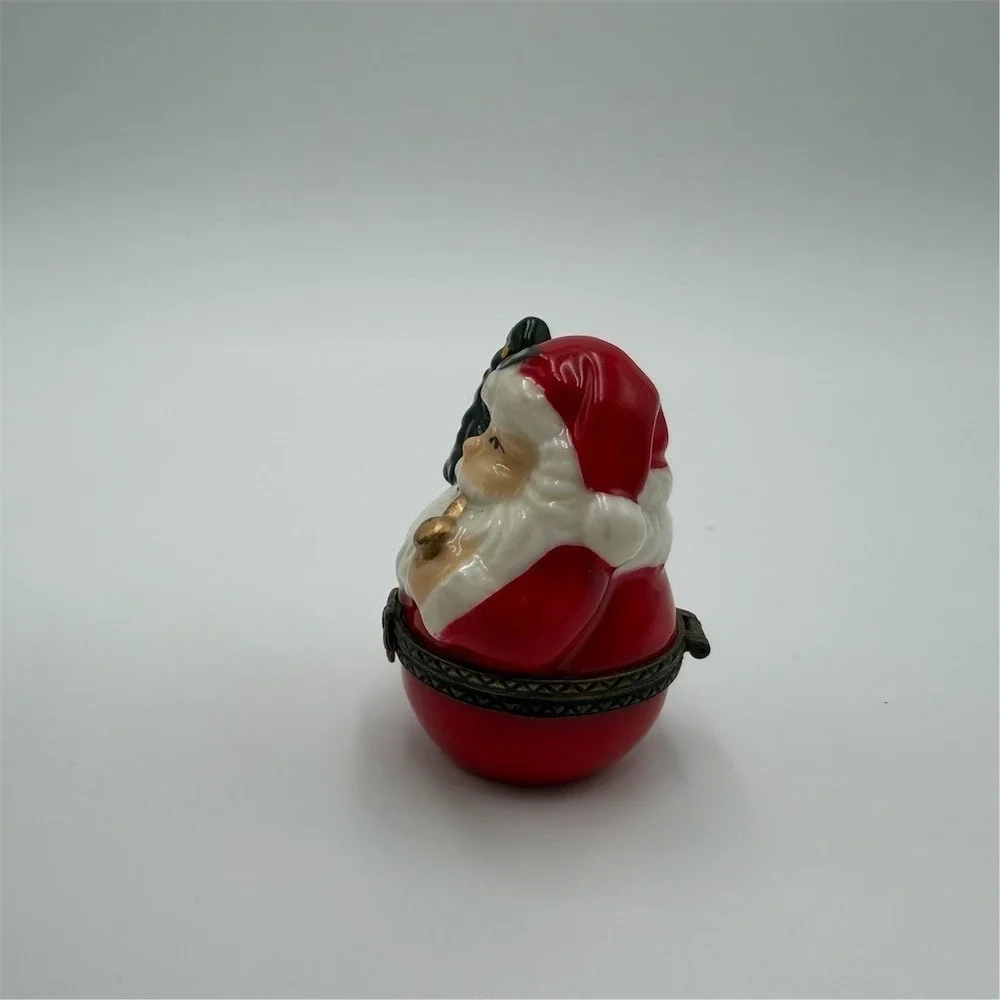 Santa Claus Hinged Trinket Box Figurine Christmas Tree & Pipe 2.5‎ in